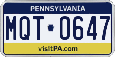 PA license plate MQT0647
