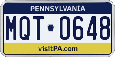 PA license plate MQT0648