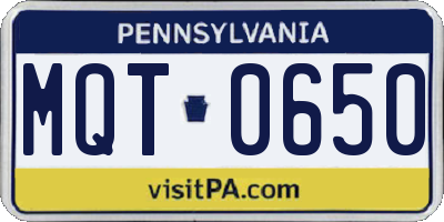 PA license plate MQT0650