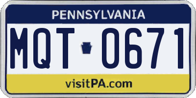 PA license plate MQT0671
