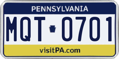 PA license plate MQT0701