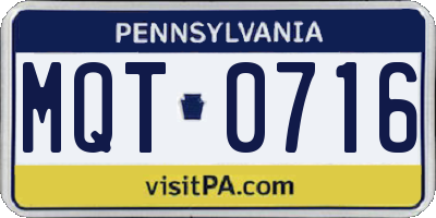 PA license plate MQT0716