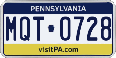 PA license plate MQT0728