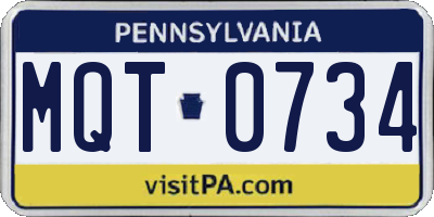 PA license plate MQT0734