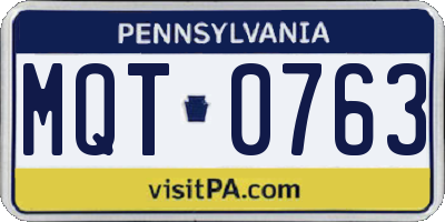 PA license plate MQT0763