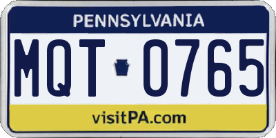 PA license plate MQT0765