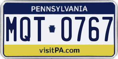 PA license plate MQT0767
