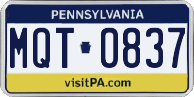 PA license plate MQT0837