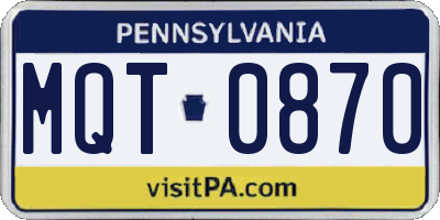 PA license plate MQT0870