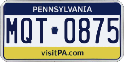 PA license plate MQT0875