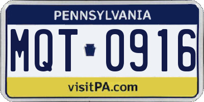 PA license plate MQT0916