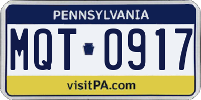 PA license plate MQT0917