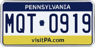 PA license plate MQT0919