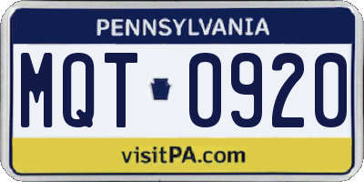 PA license plate MQT0920