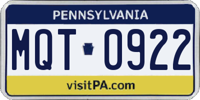 PA license plate MQT0922