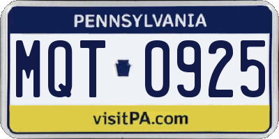 PA license plate MQT0925