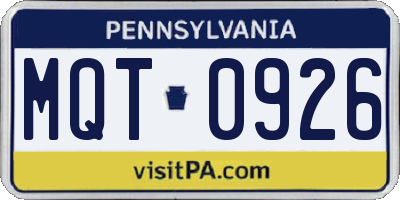 PA license plate MQT0926