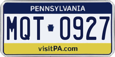 PA license plate MQT0927