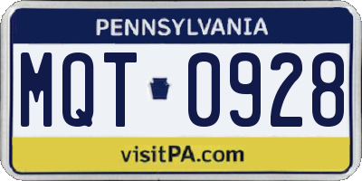 PA license plate MQT0928