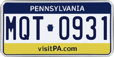 PA license plate MQT0931