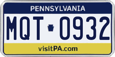 PA license plate MQT0932
