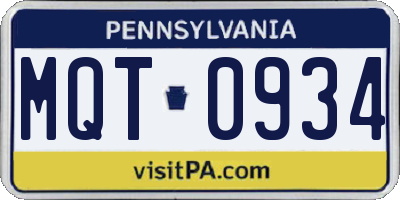 PA license plate MQT0934