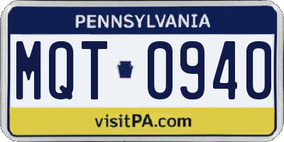 PA license plate MQT0940