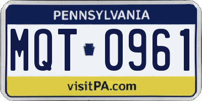 PA license plate MQT0961
