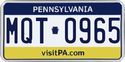 PA license plate MQT0965