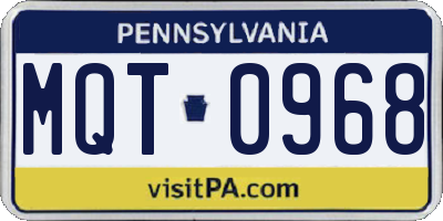 PA license plate MQT0968