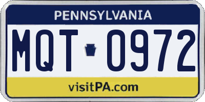 PA license plate MQT0972