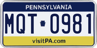 PA license plate MQT0981