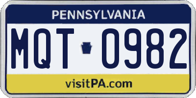 PA license plate MQT0982
