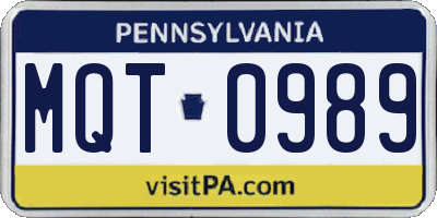 PA license plate MQT0989