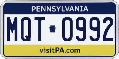 PA license plate MQT0992