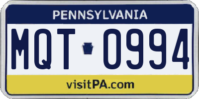 PA license plate MQT0994