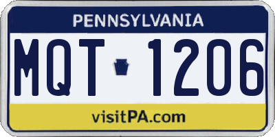 PA license plate MQT1206