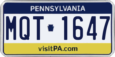 PA license plate MQT1647