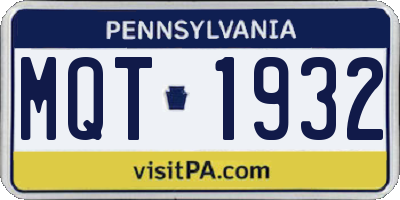 PA license plate MQT1932