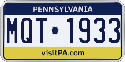 PA license plate MQT1933