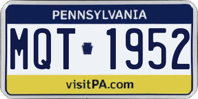 PA license plate MQT1952