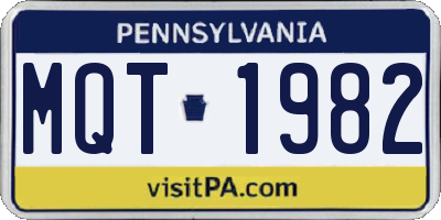 PA license plate MQT1982