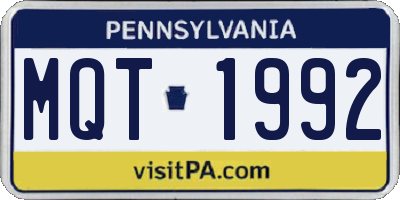 PA license plate MQT1992