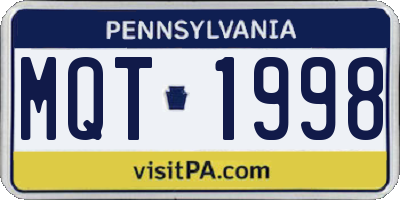 PA license plate MQT1998