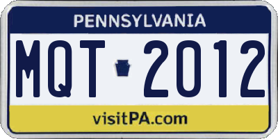 PA license plate MQT2012