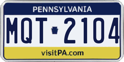 PA license plate MQT2104