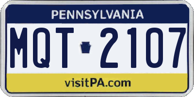 PA license plate MQT2107