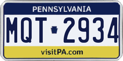 PA license plate MQT2934