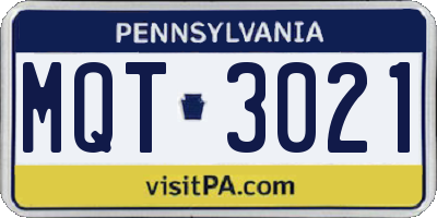 PA license plate MQT3021