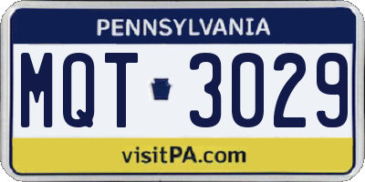 PA license plate MQT3029